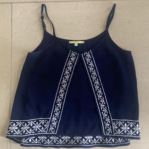 Gianni Bini Navy and white embroidered tank top, size XS